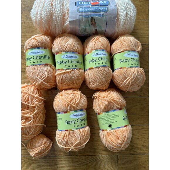 Herrschners Baby Chenille Yarn Orange Lot Of 6 +  Bernat Peach - Picture 4 of 7